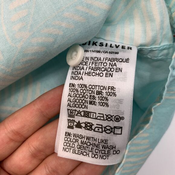 Quiksilver Shirt Mens M Medium Lake Blue Carved Paddle Woven Cotton Button Up - Picture 4 of 9